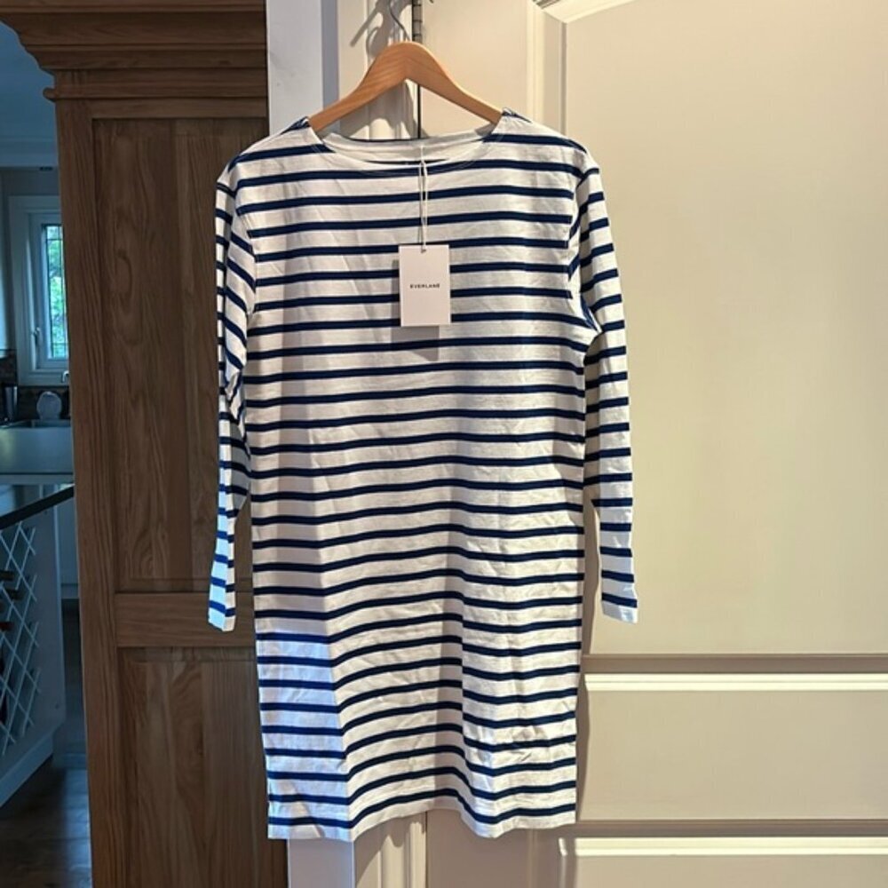NWT EVERLANE XS organic cotton white and blue striped pull over dress - Picture 2 of 10